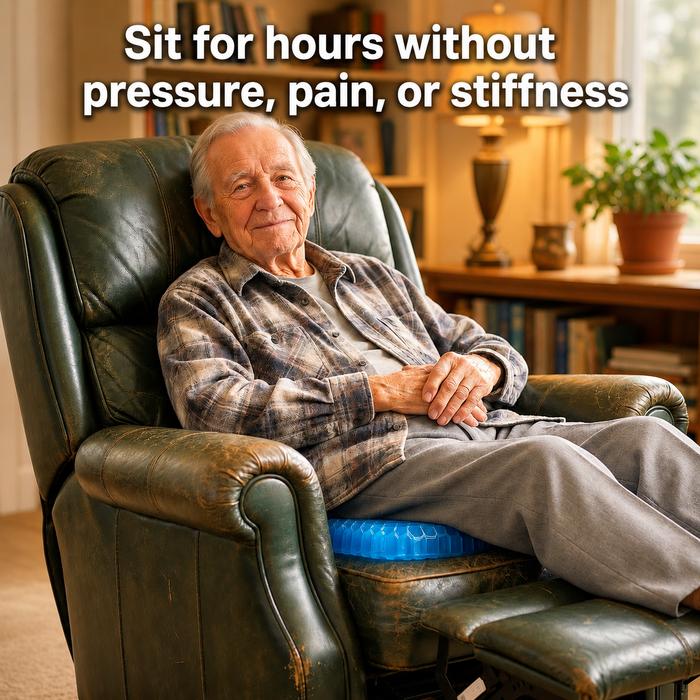 Older man sitting comfortably with MediGel